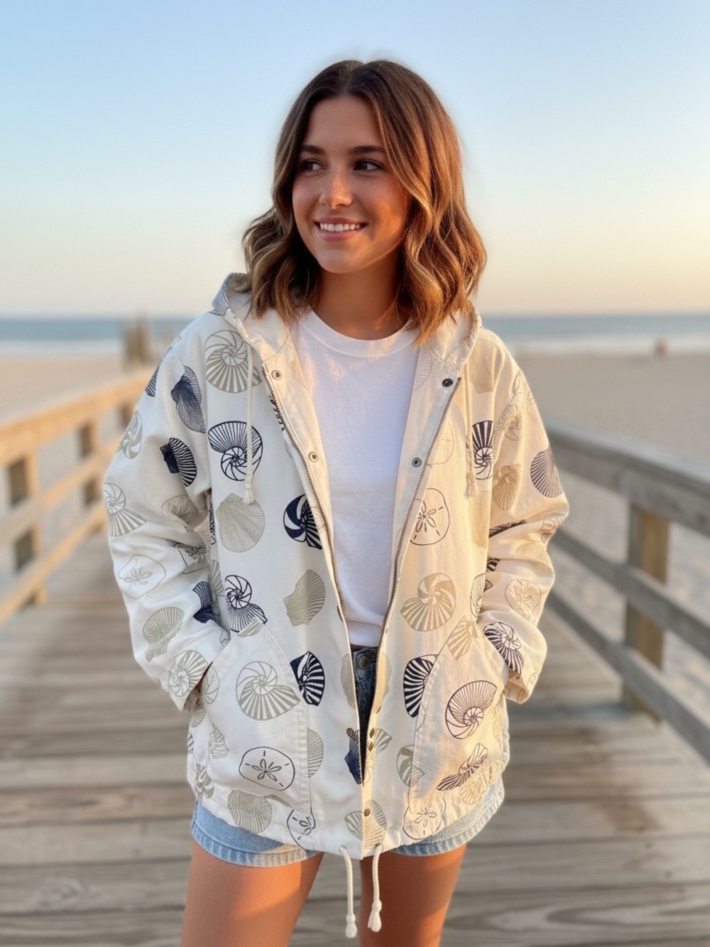 Michigan Rag Co Seashell Jacket Coastal Lagenlook Nautical. PTP 23 length is 29